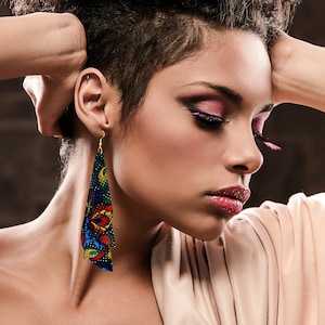 Long Leather Floral Statement Earrings: Bohemian Boho Jewelry