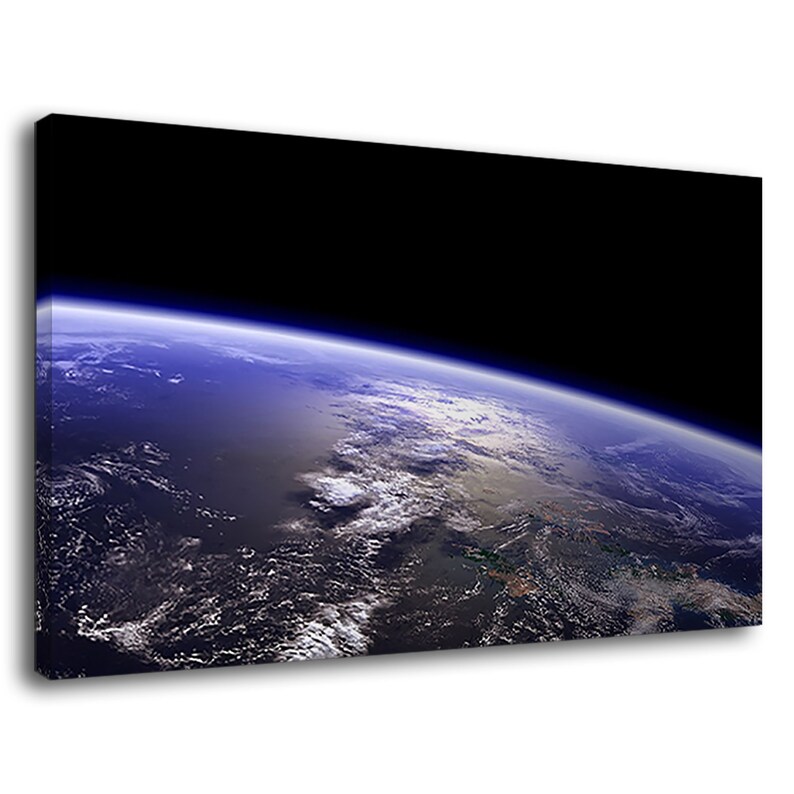 White /& Blue Horizon Of Rotating Earth From Space Canvas Wall Art Picture Print