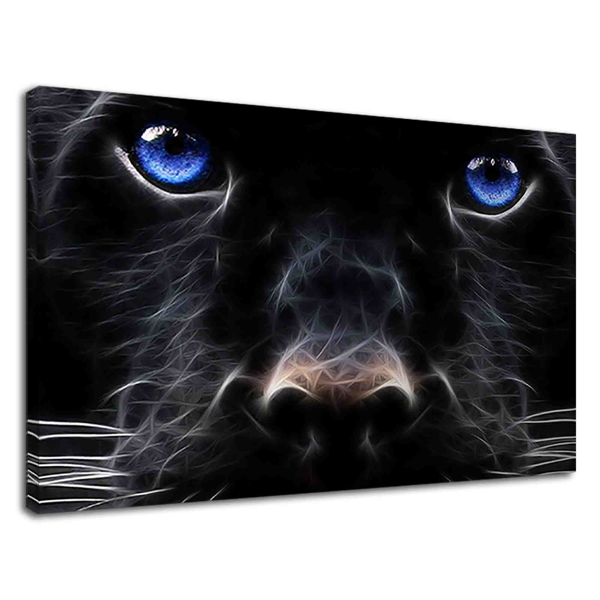 Black panther with blue eyes fractal portrait Canvas Print Etsy