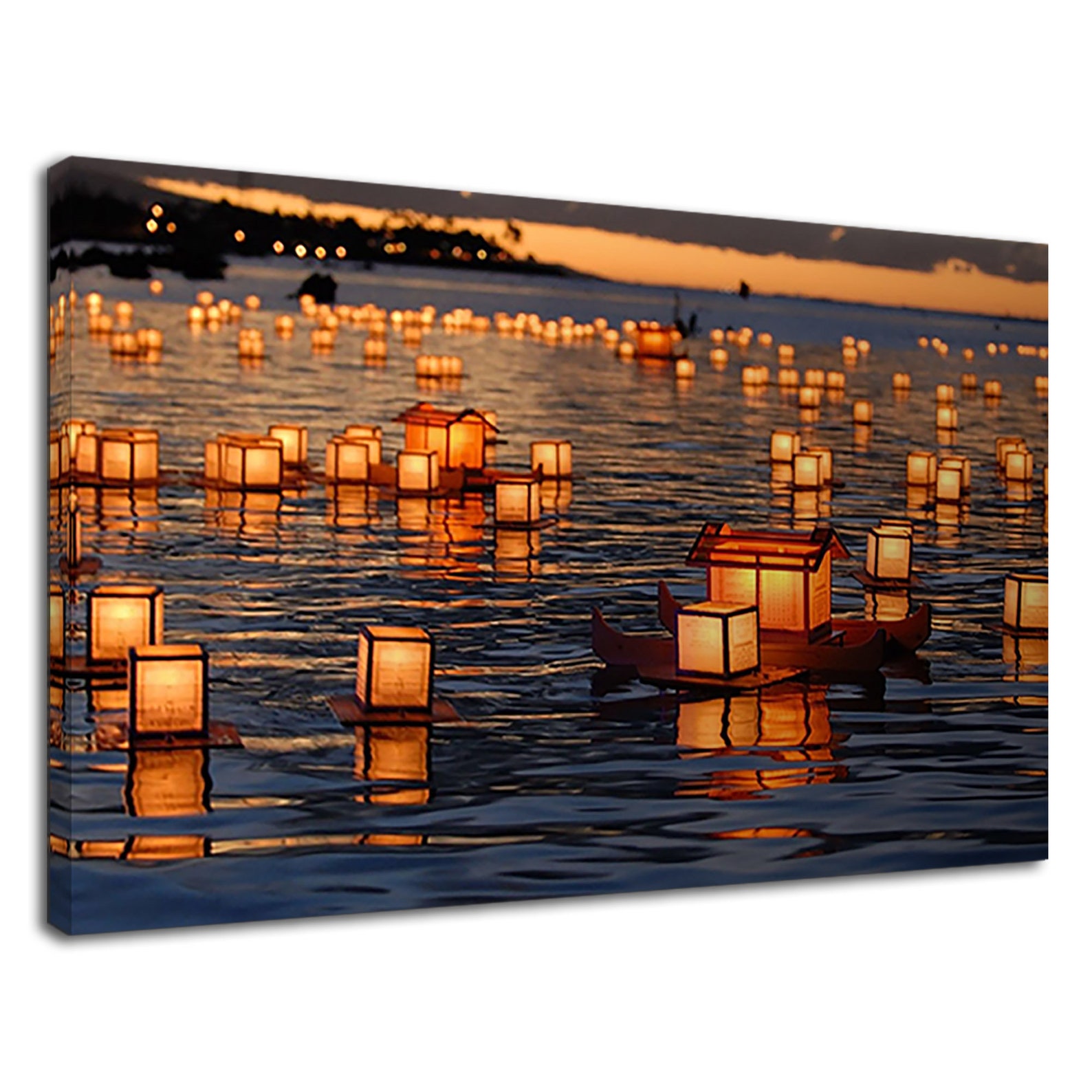Japanese Paper Lanterns Floating On Beautiful Lake Canvas Etsy