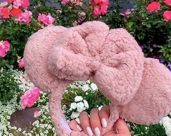Orelhas de rato sherpa fofas rosa