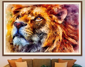 Vintage Painting Wild Lion Portrait. Wall Art. Digital Art. Printable Art