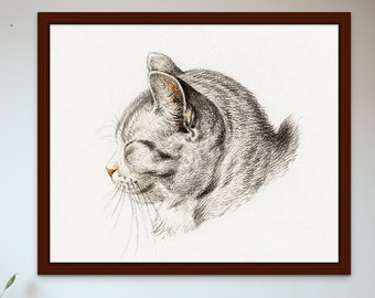 Digital Art ǀ Sketch of a Cat Sleeping ǀ Vintage Painting ǀ Printable Wall Art ǀ Vintage Art ǀ Digital Download