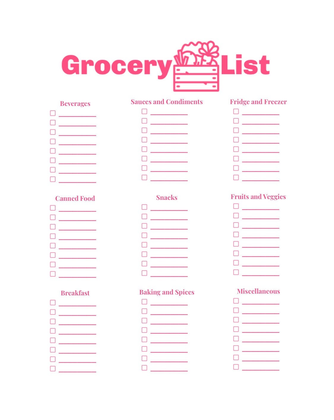 Digital Pink Grocery List Typed Market Notes Instant | Etsy