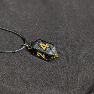 Handmade Resin D4 Dice Necklace - Black and Gold Crystal
