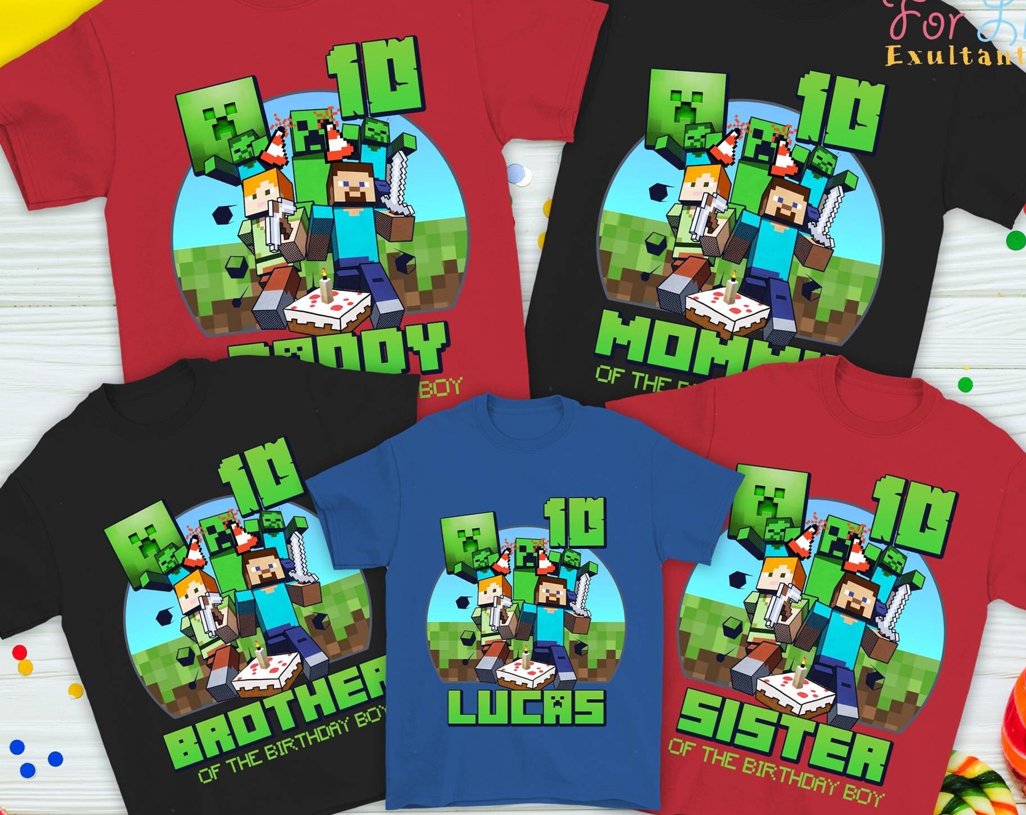 Discover Personalized Minecraft Group Shot Birthday Matching T-Shirt