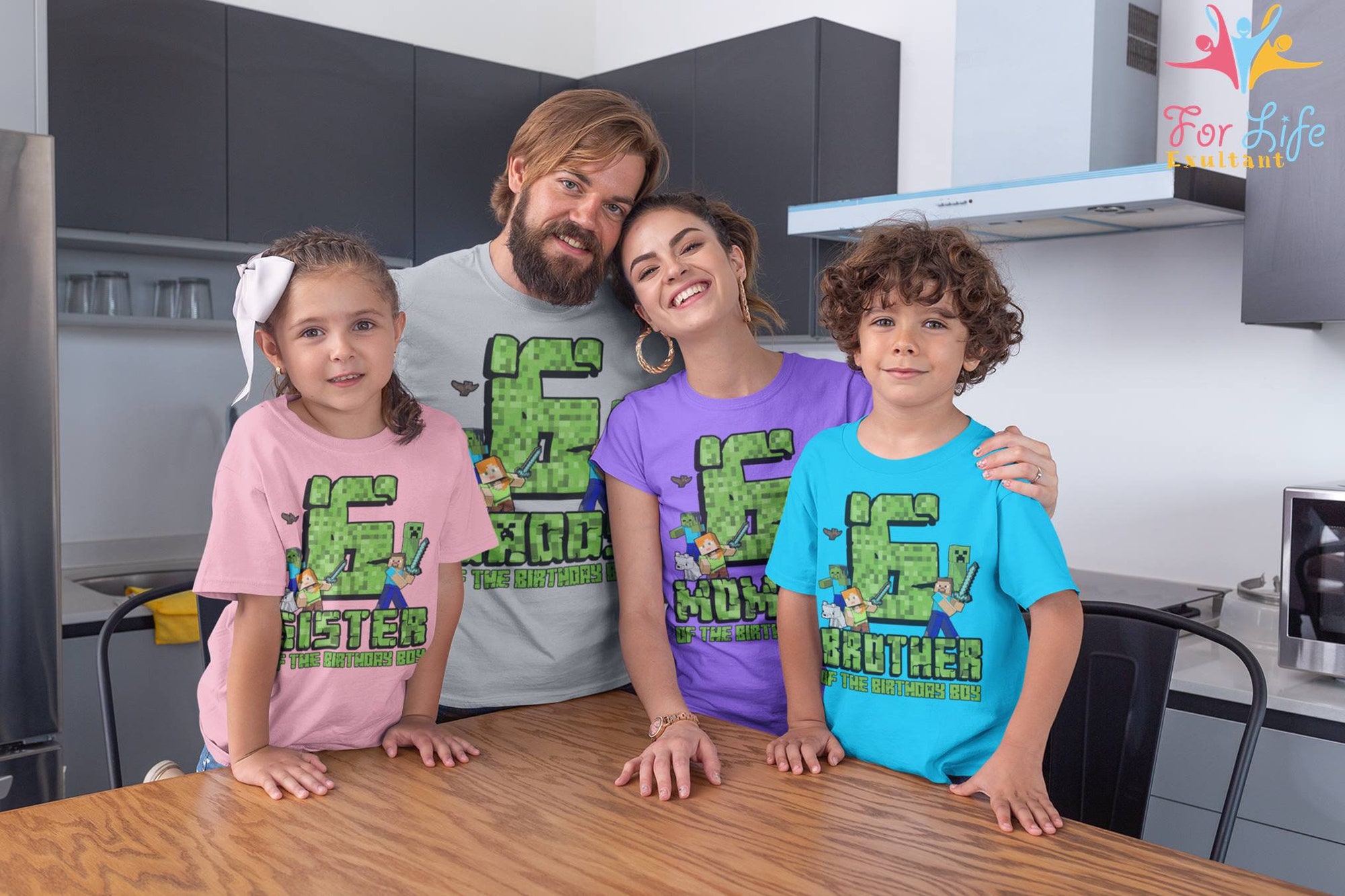 Minecraft Group Shot Birthday Theme Matching T-Shirt