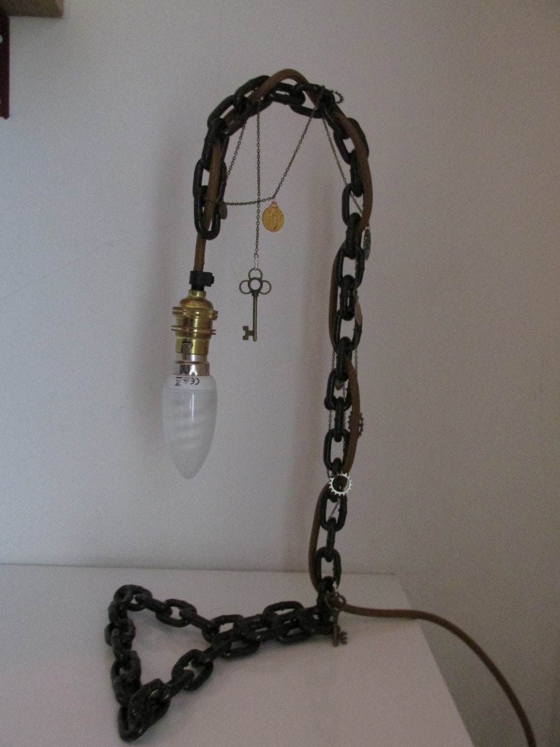 Handmade chain lamp black with gold cord electric plug in Etsy
