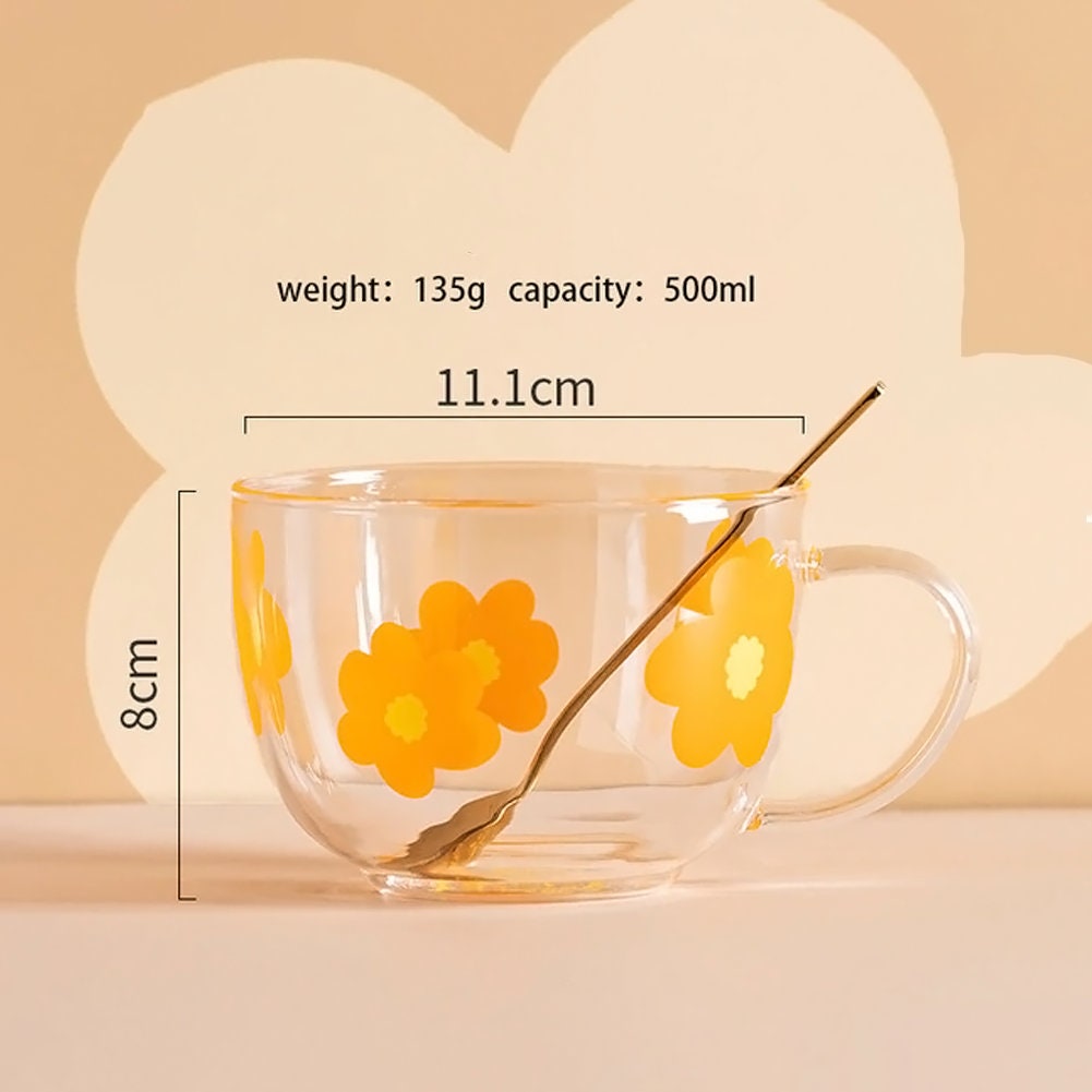 Cute Flower Mug Flower Print Clear Glass Mug Flower Aesthetic Etsy