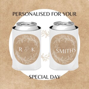 Wedding Koozies Neutral Wreath Sketch Wedding Koozie Monogram Circle Bulk Wedding Favors Personalized Koozies Personalized Koozie Custom