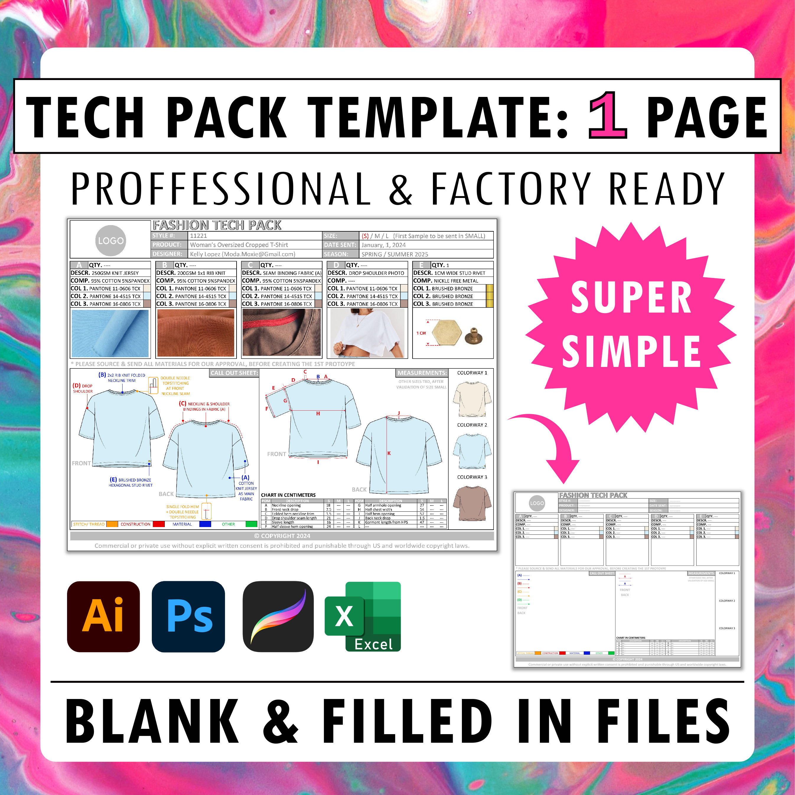 Fashion Tech Pack Template in Excel Adobe Illustrator PDF   Filled