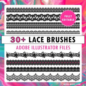 Adobe Illustrator Lace Brushes Lingerie, Intimate Apparel, Panty or Bra CAD Flats & Clip Art Design - Change Colors Easily - FULLY EDITABLE
