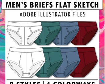 Herrunderkläder CAD-skiss teknisk ritning modedesign vektor hipster hög midja brief platt teknisk klädmall konst Adobe Illustrator