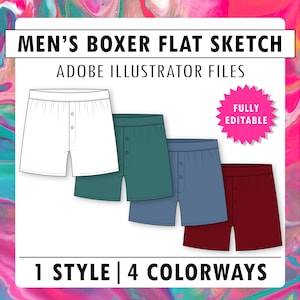 Men Boxer Underwear CAD sketch technical drawing fashion design vector flat tech clothing template art Adobe Illustrator
