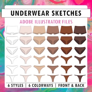 Lingerie CAD sketch technical drawing fashion design vector underwear panty thong hipster flat template clipart Adobe Illustrator BUNDLE