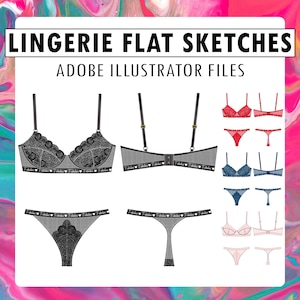 Lingerie CAD flat sketch technical drawing of fashion design vector lace bra & panty in Adobe Illustrator for intimate apparel