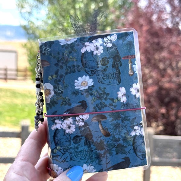 Dark Academia Traveler's Notebook | Gothic Botanical Journal with 3 Notebook Inserts, Folder & Charm | Handmade Pocket Journal