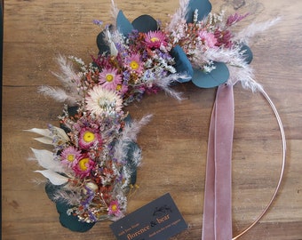 Dried Flower Wreath - Pink, Purple, Greens. Dried Flower Wedding, bridesmaid's flowers