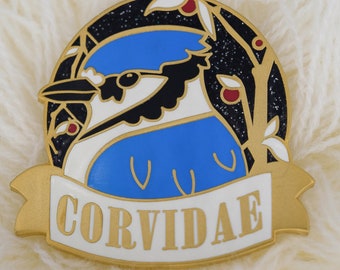 Feathery Families: Blue Jay 1.5" Gold Plated Enamel Pins