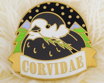 Feathery Families: Canada Jay 1.5" Gold Plated Enamel Pins