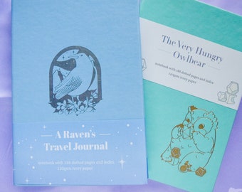 PU Leather Notebook | Silver Raven and Golden Owlbear