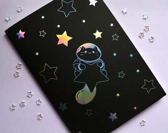 Silver holographic foil stickerbook with sewn edging