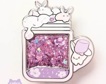 Lavender Marshmallow Bunnies | Liquid Glitter Hard Enamel Pin