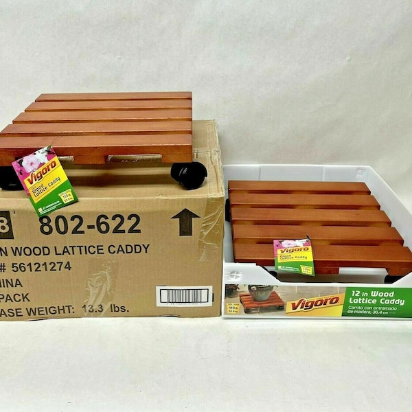 Vigoro Wood Lattice Plant Caddy with Wheels and Lock 12x12 Inches - New 4 Pack