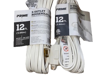 Prime Wire & Cable EC660612 12-Foot 16/2 SPT-2 3-Outlet Indoor Cord,White 2 Pack