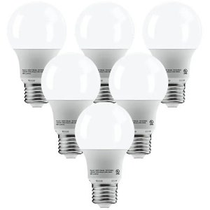 May include: Six white LED light bulbs with a standard screw base. The bulbs are arranged in a staggered pattern.