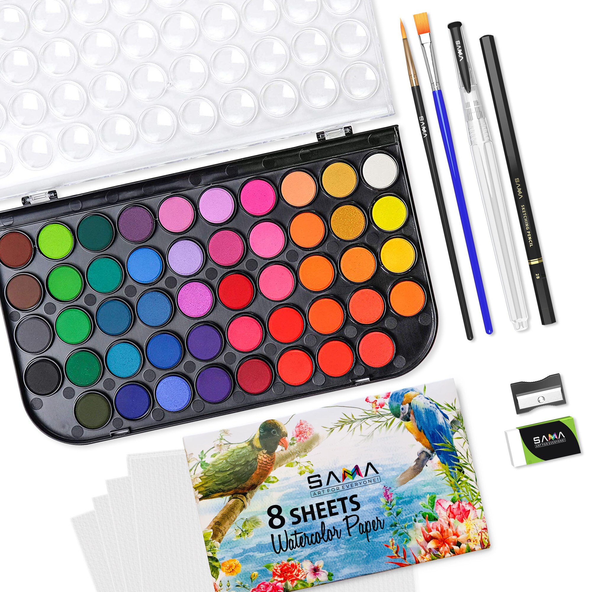 Watercolor Paint Set - Complete Coloring Kit - 48 Easy Blending ...