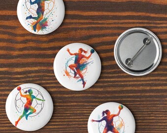 Watercolor Handball Pin Set of 5, Handball Player Pins, Sports Button Badge Pack