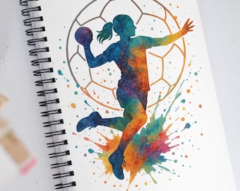 Watercolor Handball Spiral Notebook, Handball Journal, Sports Training Notes, Handball Gift