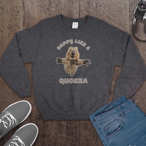 Happy Like A Quokka Sweatshirt, Quokka Smile Pullover, Zachte katoenmix Unisex Sweater, Australian Animal Comfort Wear