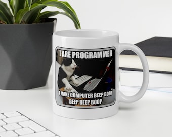 I Are Programmer Mug, Cute Cat Coding Coffee Cup for Tech Lover Gift Developer Ceramic Drinkware Computer Science Enthusiast