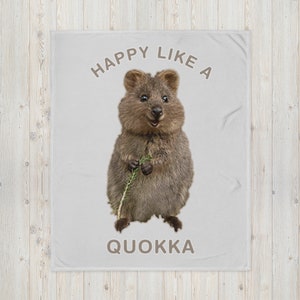Happy Like A Quokka Throw Blanket, Soft Polyester Silk Touch, Australian Animal Couch Decor, Hypoallergenic Quokka Blanket