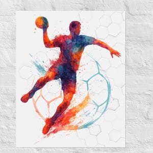 Watercolor Handball Poster, Handball Wall Art, Sports Artwork Print, Handball Player Painting, Modern Handball Room Decor