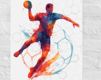 Watercolor Handball Poster, Handball Wall Art, Sports Artwork Print, Handball Player Painting, Modern Handball Room Decor
