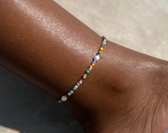 Beaded Pearl Anklet: Handmade Boho Beach Ankle Bracelet