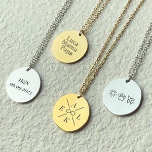 Collier pendentif rond personnalisé : bijoux en acier inoxydable gravés personnalisés
