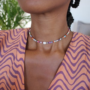 Colorful Freshwater Pearl Choker - Mixed Bead Necklace & Vibrant Beaded Accessory – Handcrafted Statement Jewelry for Festivals and Weddings