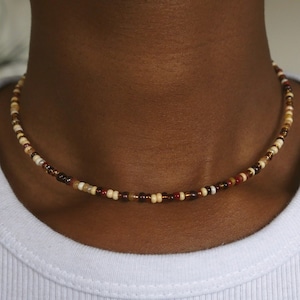 Handmade Minimalist Brown Beaded Necklace – Boho Glass Bead Choker – Elegant Layering Necklace – Aesthetic Festival Jewelry Gift for Women