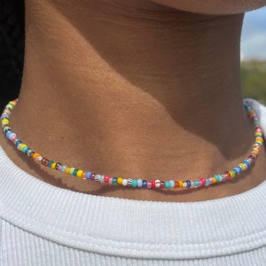 Colorful Pearl Choker - Boho Festival Beach Jewelry, Handmade Seed Bead Necklace, Perfect Minimalist Gift for Her, Summer Wedding Must Have