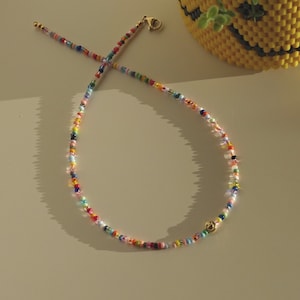 Collier Sautoir Perles Colorées Avec œil De Protection - Style Bohème, Acier Inoxydable Doré - Neuf Sans Emballage