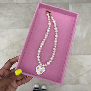 Freshwater Pearl Necklace: Mother of Pearl Heart Pendant, Crystal Accents