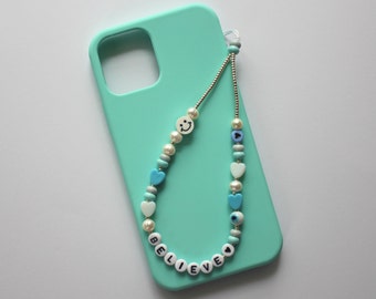 Mobile Phone Chain (Personalisierbar), Personalised Phone Charm, Custom Cell Phone Charm, Colourful Phone Chain, Pearl Phone Chain