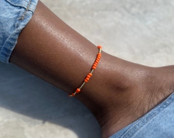 Orange Pearl Anklet, Colourful Anklet, Mixed Bead Anklet, Summer Ankle bracelet, Orange Fußkettchen, Beach Anklet, Boho Anklet