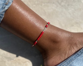 Red Pearl Anklet, Colourful Anklet, Mixed Bead Anklet, Pearl Anklet, Red Ankle bracelet, Rot Fußkettchen, Beach Anklet, Boho Anklet