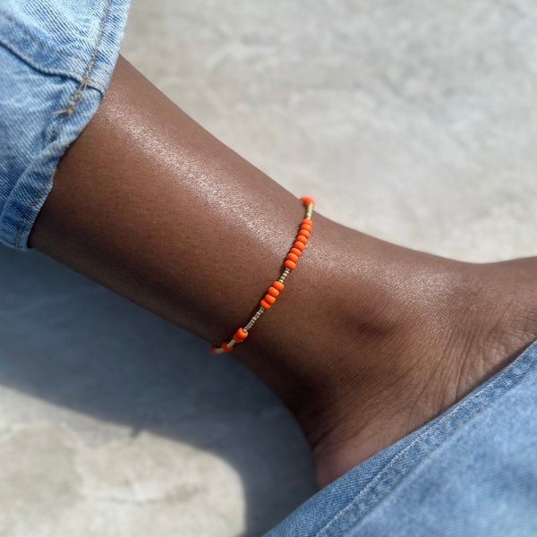 Orange Pearl Anklet, Colourful Anklet, Mixed Bead Anklet, Summer Ankle bracelet, Orange Fußkettchen, Beach Anklet, Boho Anklet