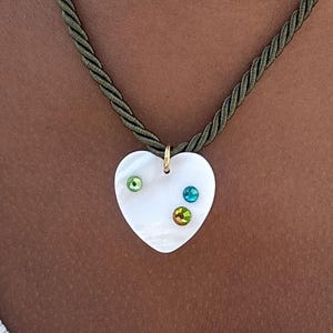 Mother of Pearl Heart Necklace: Boho Crystal Charm, Adjustable Chain